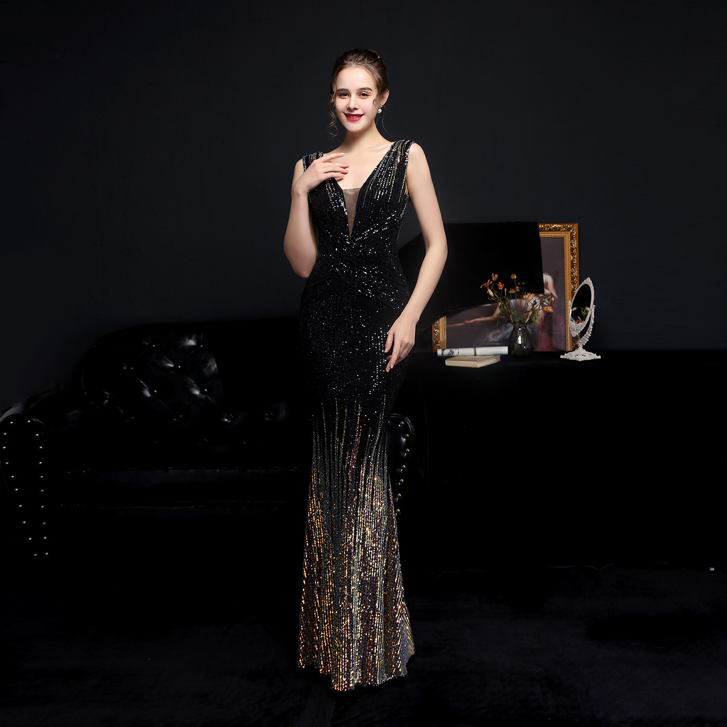 sequin fishtail dress Womens Sequin Evening Dresses Ball Gown Fishtail Maxi Dress Glitter Formal  Party