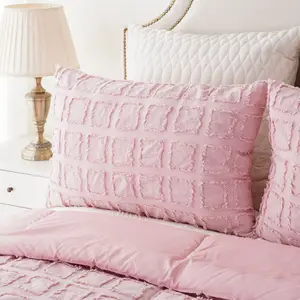 Toutes les saisons Filles Rose Shabby Chic Boho Bohème Texturé Ensemble de Couette Ensemble de Literie Baffle Box Design Tufted Duvet Cover Set