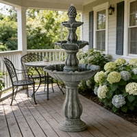 Fontaine d'eau de jardin décorative antique en résine portable à 3 niveaux alimentée à l'énergie solaire