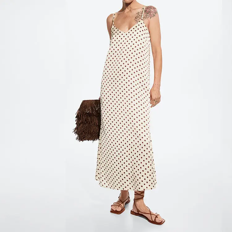 Manufacturer designer polka dot dress women custom casual slip maxi dress summer backless beach dress