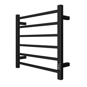 Calentador de toallas eléctrico de 6 barras, negro mate, de pared, con enchufe, para baño, con temporizador, para hoteles - Product Image 1