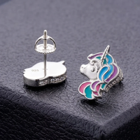 Boucles d'oreilles clous QX licorne émaillée colorée pour femme, en argent sterling 925, mignonnes, fantaisie, animales, vente en gros, personnalisables