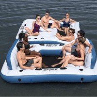 Îles flottantes gonflables personnalisées, équipements de jeux aquatiques gonflables, parasols, radeaux flottants pour 2 à 10 personnes avec seaux à glace