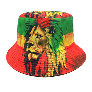 Cappello da Pescatore Landfond per Esterni, Stile <span class=keywords><strong>Rasta</strong></span> con <span class=keywords><strong>Leone</strong></span>, Doppio Lato con Stampa Cartoon, in Denim e Flanella Terry per la Pesca - Product Image 2