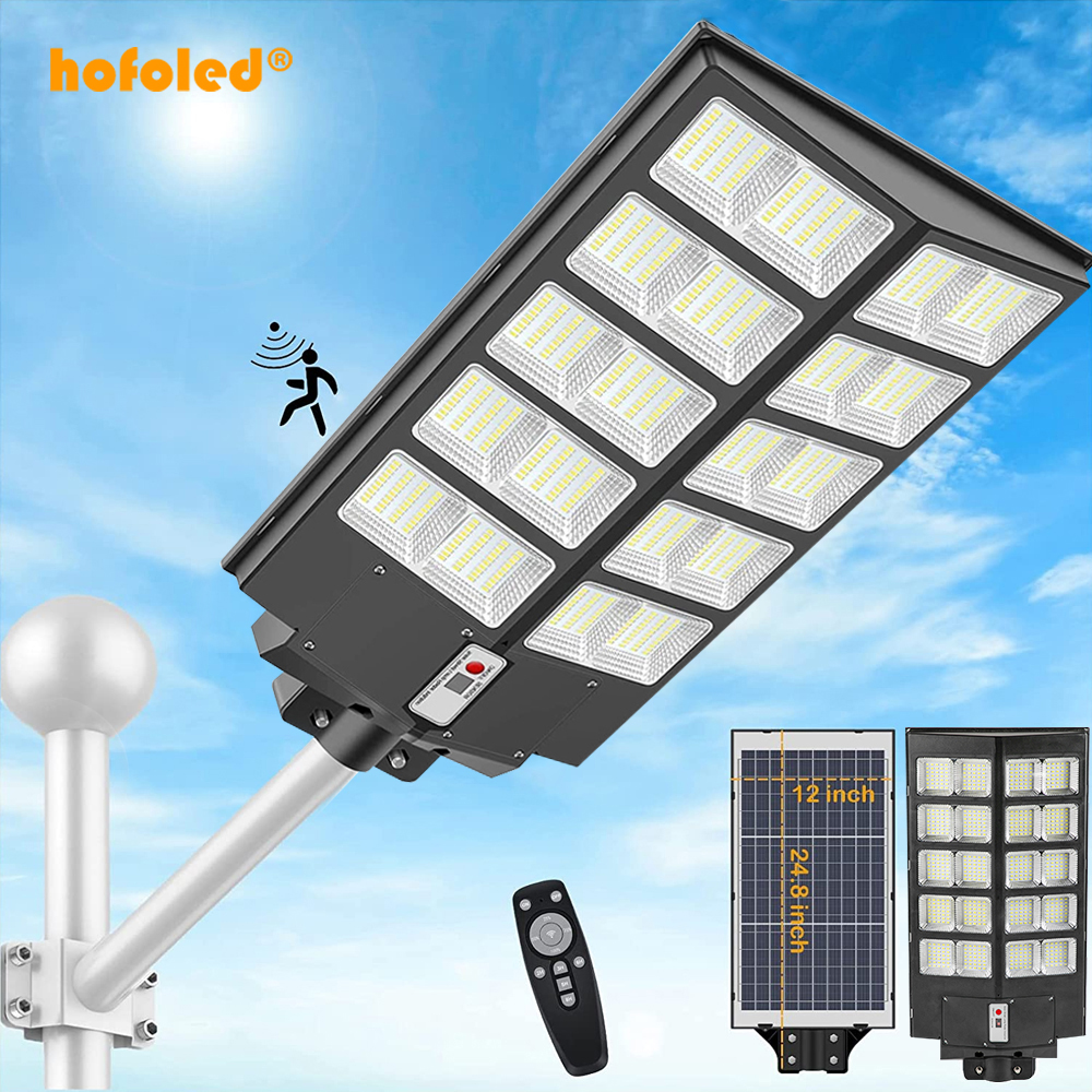 Farola solar de aluminio para exteriores HOFOLED con control remoto, resistente al agua, para jardín, 2000W, 600W, 800W, 1000W