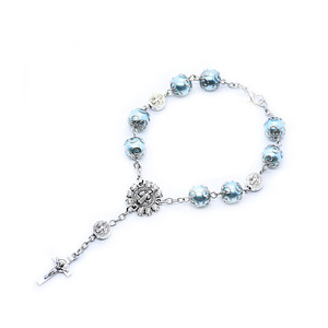 2024 Komi Glass Faux Blue Pearl Rosario Pulseras de perlas de vidrio con Maria <span class=keywords><strong>Center</strong></span> y Mini Benedict Cross Bracelet - Product Image 2