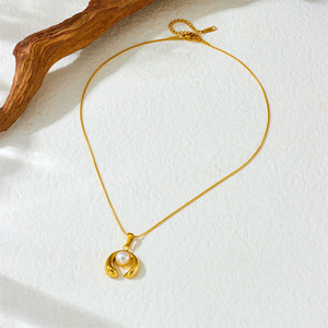 Fashion Pendant <b>Necklace</b> Stainless Steel Gold Plated Pearl U Shape Design Gift Jewelry - Product Image 3