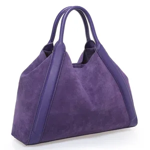 2024 Winter Suede Genuine leather Hobo Bag Custom High End Designer Large Purple Leather Tote Bags For Women Handbags Luxury