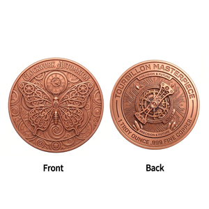 Moneda Conmemorativa de 1 oz de Cobre Fino .999, Diseño Hidráulico Automático, Estilo Steampunk, Mariposa, con Arte Trasero de Tourbillon, Regalo - Product Image 2