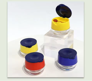 Glass Cylinder Cosmetic Jar with Wood Collar <b>Silk</b> Screen Printing Screw Cap <b>Red</b>/Blue Lid Translucent Base for Personal Care - Product Image 3