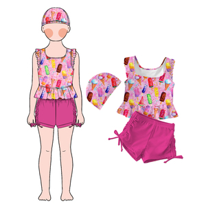 Little Glow Kid Vente en gros <span class=keywords><strong>de</strong></span> maillots <span class=keywords><strong>de</strong></span> <span class=keywords><strong>bain</strong></span> écologiques personnalisés pour filles, <span class=keywords><strong>2</strong></span> <span class=keywords><strong>pièces</strong></span>, à volants, sans manches, avec bonnet <span class=keywords><strong>de</strong></span> <span class=keywords><strong>bain</strong></span> pour enfants - Product Image 2