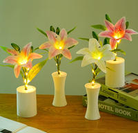 Buket bunga buatan bercahaya lampu malam LED buket bunga bunga mawar bunga imitasi Lavender Thistle bunga mawar biru