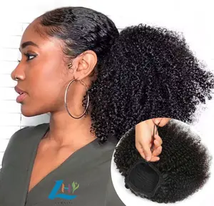Popular in Africa human hair ponytail extensions for black women afro kinky curly ponytail human hair extensions vendor