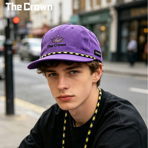 Casquette plate structurée à 6 panneaux avec logo personnalisé, en nylon violet, avec patch tissé brodé, vente en gros, fabricant - Product Image 4
