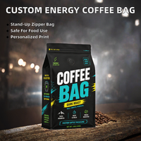 Maßgefertigter Kaffeebeutel mit Flachboden, Stehbeutel mit Reißverschluss und Handgriff aus PE-Material, Lebensmittelechte Verpackung für Dunkelgeröstete Bohnen