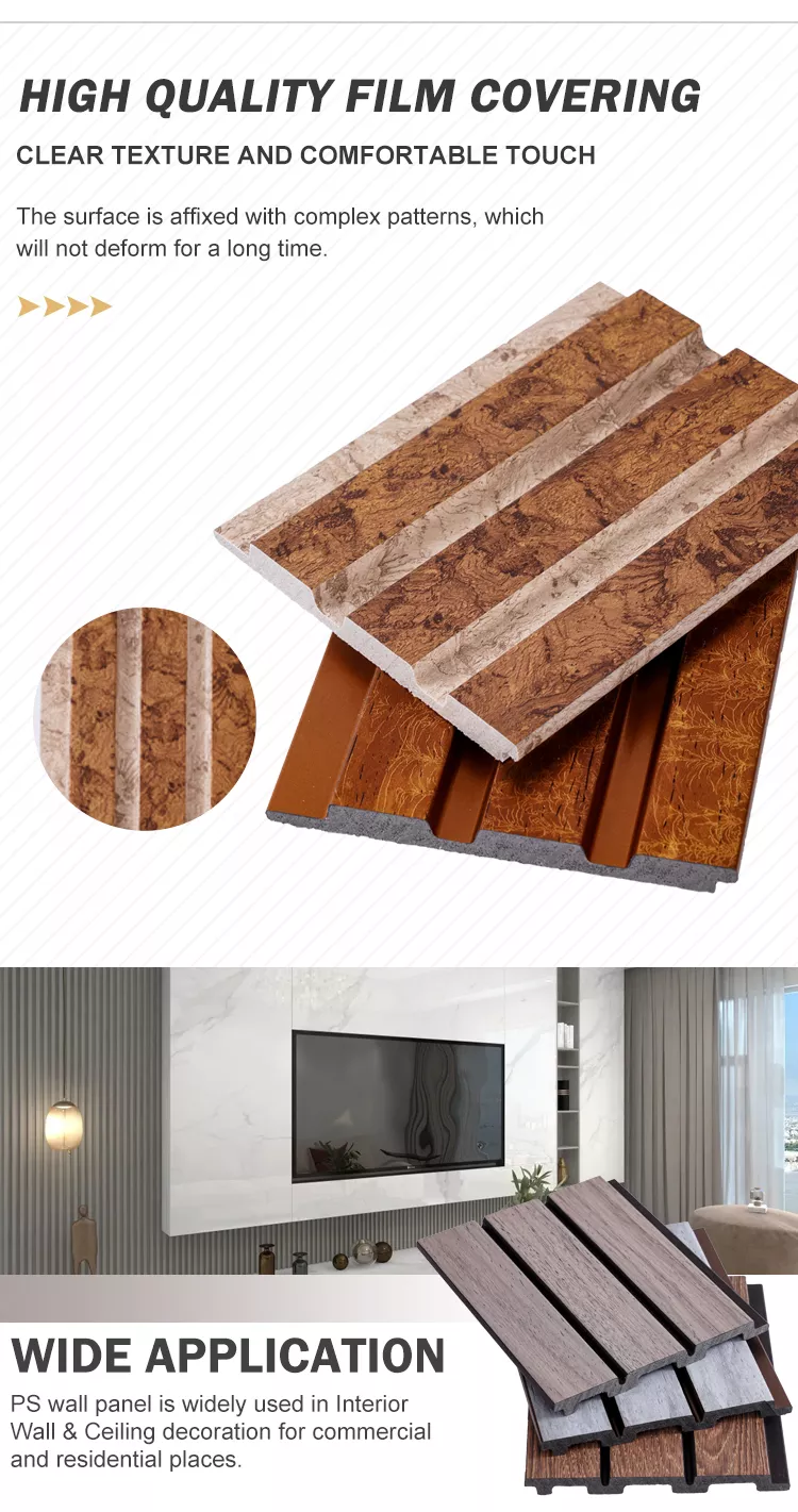 Wooden Color Decorative Wall Panel Polystyrene 3D PS Fluted Wall Panel Wallboard