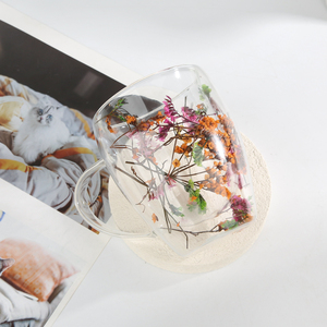 Tazas de Café Latte con Flores Secas Reales, Tazas de Espresso de Vidrio Transparente de Doble Pared, Cristalería con Asa - Product Image 2