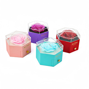 Hexagonal Faceted Acrylic Drawstring Closure Romantic Drawer Flower <strong>Box</strong> Everlasting <strong>Roses</strong> <strong>Jewelry</strong>/Necklace/Ring <strong>Box</strong> Valentine's - Product Image 4