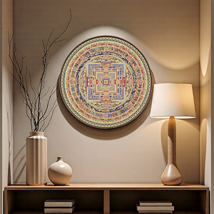 Arte Geometrica Mandala Forma Rotonda Dipinto in Ottone Design Etnico Originale per Decorazione Pareti Soggiorno e Ingresso - Product Image 1