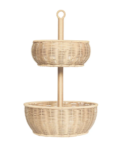 Moderne 2-Tier Plastic Rotan Rieten Fruitmand Milieuvriendelijk Geweven Ontwerp Voor Buitenfeesten Winkelen En Opslag - Product Image 3