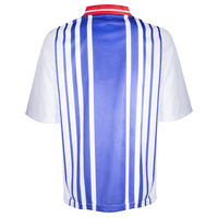 Maillot de football rétro personnalisé, maillot de foot bleu et blanc à rayures verticales, col rouge, manches courtes, uniforme d'équipe, vente en gros, direct usine