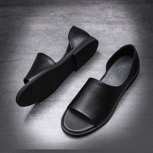 Mules de Cuero Genuino Negro con Punta Abierta, Suela de Goma Transpirable, Pantuflas de Verano para Hombre - Product Image 3