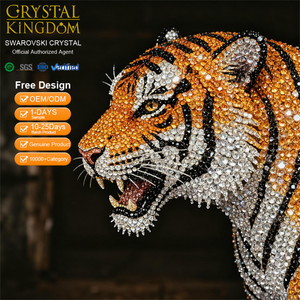 고품질 3D 메쉬 크리스탈 AB 라인스톤 맞춤형 로고 핫픽스 타이거 헤드 패션 티셔츠 및 셔츠용 - Product Image 1
