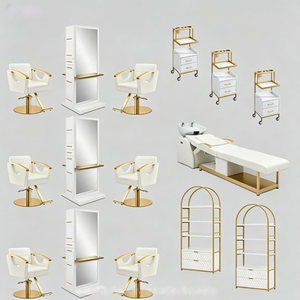 Großhandel Moderne Weiß-Goldene Friseursalon-Möbel Friseurstuhl mit Kopfstütze Klappbar Höhenverstellbar für Schulgebrauch - Product Image 1