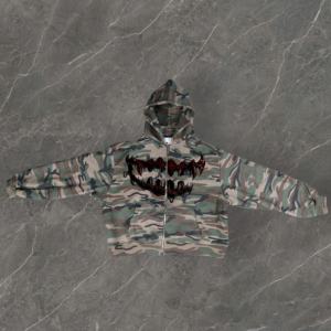 Sudadera con Capucha de Algodón con Estampado de Camuflaje Personalizado, Corte Cuadrado, para Hombre, con Cierre de Cremallera, para Otoño e Invierno - Product Image 1