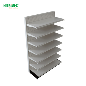White 7-Tier Single Sided Perforated Backboard <b>Metal</b> Gondola Wall Shelving Unit - Product Image 1