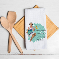 Serviette de cuisine drôle rétro femme au foyer humour cadeau de pendaison de crémaillère torchons gaufres