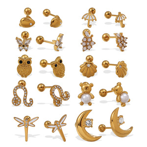 Cartoon <b>Stud</b> <b>Earrings</b> 18K Gold Plated Zinc Alloy with Claw Setting Rhinestones Irregular Design for Women Fashion Jewelry - Product Image 5