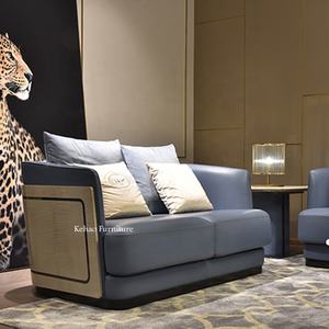 أريكة جلدية حديثة فاخرة مجموعة أثاث أريكة جلدية أصلية معتنقة كحلي زرقاء أريكة مقطعية حديثة - Product Image 2