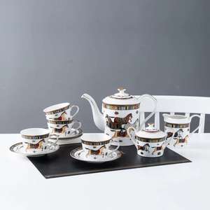 Ensemble de tasses et assiettes de café <span class=keywords><strong>en</strong></span> céramique, style europé<span class=keywords><strong>en</strong></span> rétro, <span class=keywords><strong>en</strong></span> os de cheval, pour le thé, style europé<span class=keywords><strong>en</strong></span>, vente <span class=keywords><strong>en</strong></span> gros, l'usine, rouge, collection - Product Image 6