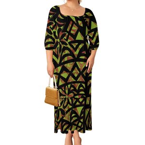 Abito Comodo in Poliestere e Cotone, Abbigliamento Polinesiano Plus Size per Donne, Elegante Vestito Lungo a Sirena con Maniche a Sbuffo - Product Image 3