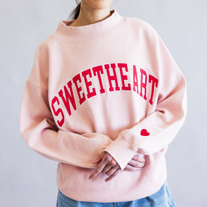Sudadera Rosa Oversize de Cuello Redondo con Cuello Alto Simulado para Mujer, Bordada, de Manga Corta, con Estampado de Letras Delanteras, de Algodón Tejido, para Invierno - Product Image 1