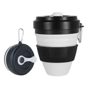 Taza de café plegable de silicona personalizada, sin bpa, blanca, 450ML, venta al por mayor