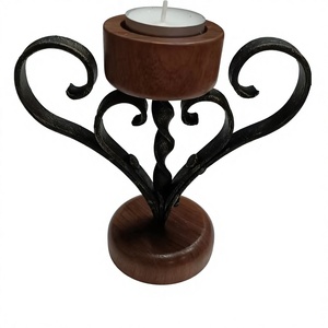 Iron <b>Tea</b> <b>Light</b> <b>Holder</b> with Wooden Base and Scroll Design for Home Decoration decorative metal candle <b>holder</b> modern - Product Image 1