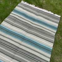 Floor Rugs for Living Room 120x180cm Teal Green Handmade Wool Striped Carpet Home Decoration