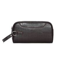 Tas Clutch Anti Maling Motif Kulit Buaya Pria, Tahan Air, 6 Slot Kartu, Kantong Ponsel Resleting Ganda, Dilengkapi Tali Pergelangan Tangan untuk Perjalanan Bisnis