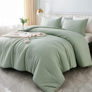 King Size verde salvia 3 pezzi leggero solido biancheria da letto per tutta la stagione soffice <span class=keywords><strong>piumino</strong></span> alternativo Set <span class=keywords><strong>coperta</strong></span> trapunta - Product Image 4