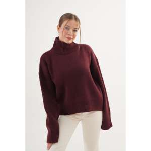 Suéter de punto color borgoña con cuello medio alto para mujer, informal, antipilling, 16 Gg, 420 gramos - Product Image 6