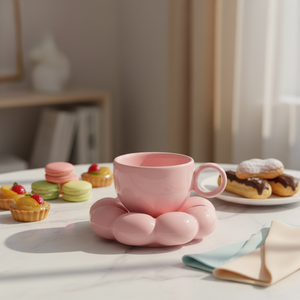Service de vaisselle en porcelaine et céramique personnalisé style nordique, motif <span class=keywords><strong>macaron</strong></span>, tasses à café et à thé tournesol, mug et soucoupe - Product Image 2