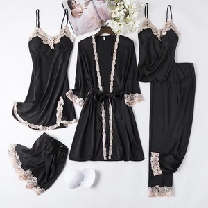 Ensemble de 5 pièces de vêtements de nuit pour femme en dentelle et satin, comprenant robe de nuit, pyjama, ensemble de chemises de nuit à col en V et nuisette, pour la maison et le printemps - Product Image 6