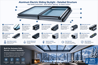 Ventana de Techo Automática Vertical con Marco de Aluminio, Vidrio Templado con Baja Emisión de Energía y Tinte, Dimensiones Personalizables