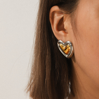 Boucles d'oreilles clous cœur H&C en acier inoxydable plaqué or 18 carats, bijoux fantaisie anti-ternissement, boucles d'oreilles d'amour épaisses superposées argent et or