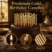Vente en gros usine – 24 bougies d'anniversaire métalliques or et argent avec supports, bougies fines de luxe pour gâteaux, mariages et fêtes