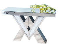 Table console moderne extensible en verre rond avec miroir pour la maison, le bureau, le salon, la chambre, l'atelier, la salle à manger - pour usage hôtelier