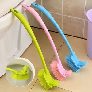 Long-Handled Curved Double-Sided Toilet <b>Brush</b> Nylon Bristles For Bathroom Cleaning Blue Green Pink - Product Image 2