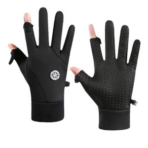Gants de cyclisme noirs à manchettes rabattables pour hommes, gants de course à vélo chauds anti-abrasion à doigts entiers pour l'extérieur, utilisation automne-hiver - Product Image 1